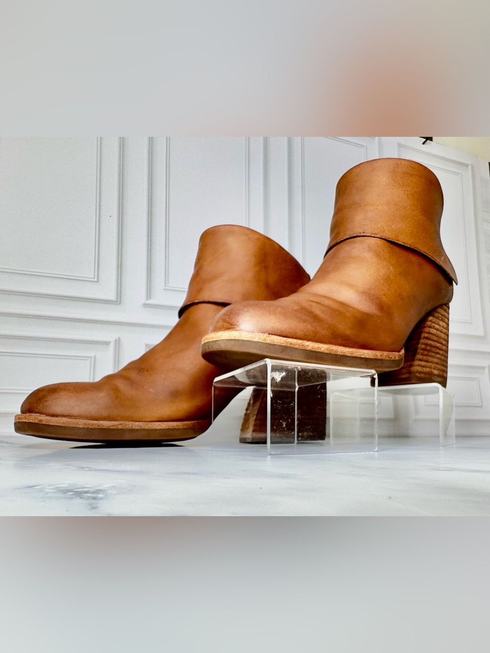 Kork-Ease Seri Leather Booties Brown Cognac Block Heel 9.5 Fall Favorite! - Picture 3 of 12